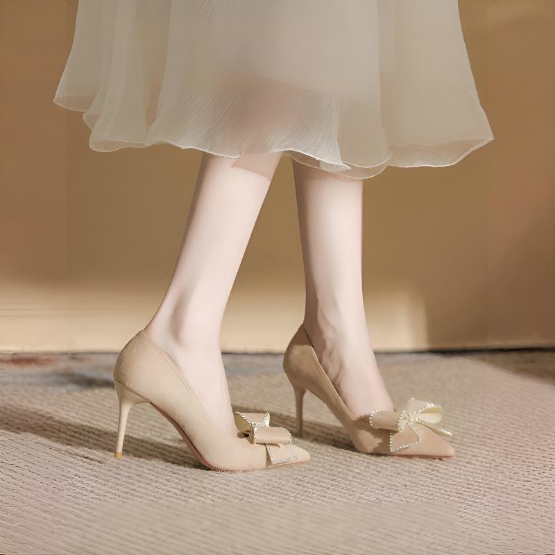 立体リボン スエードハイヒール