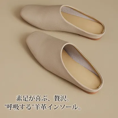 KENPOGEN スクエアトゥバブーシュ フラットシューズ 1cmヒール 柔らかい 歩きやすい 疲れにくい カジュアル お出かけ