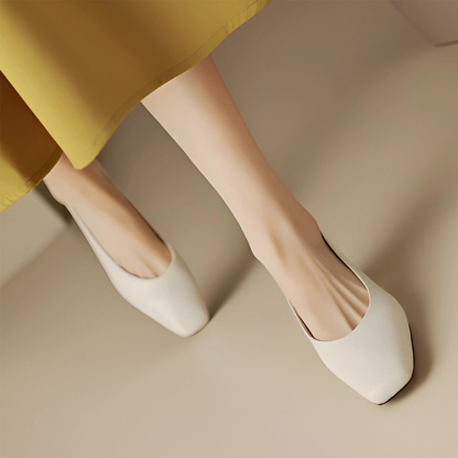 KENPOGEN スクエアトゥパンプス 牛革 手作り 3.5cmUP チャンキーヒール 歩きやすい 通勤 オフィス