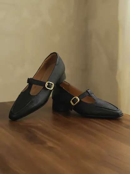 KENPOGEN 羊革 Tストラップシューズ スクエアトゥ 3cmUP  ハンドメイド 疲れにくい