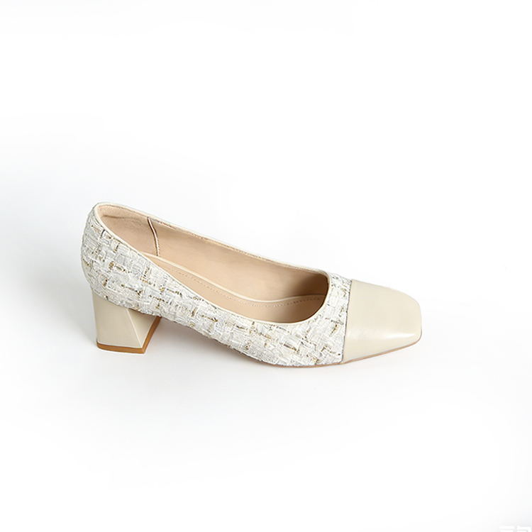 スクエアトゥ 美脚ツイードパンプス