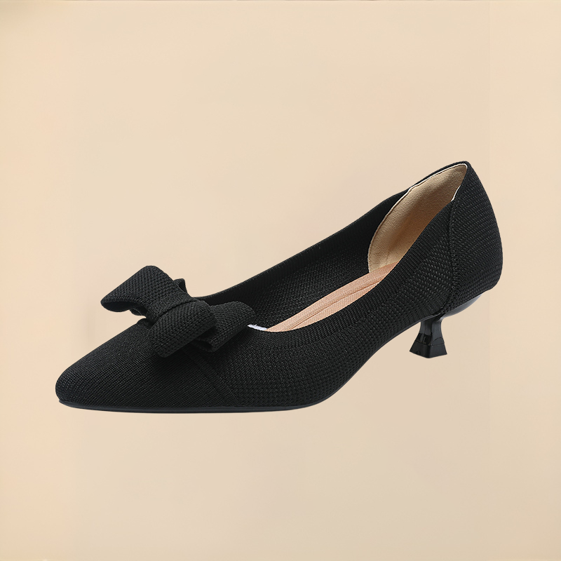 リボン付きニットパンプス