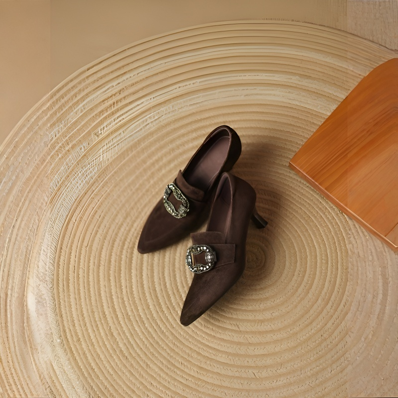 ビジューバックルラムレザーローファー