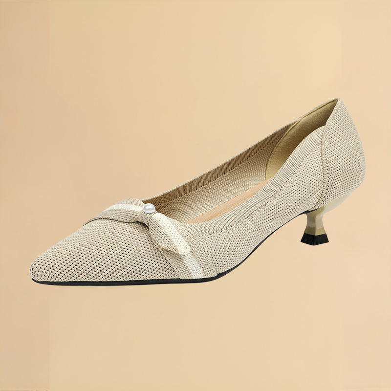 4cmヒールパールストラップニットパンプス