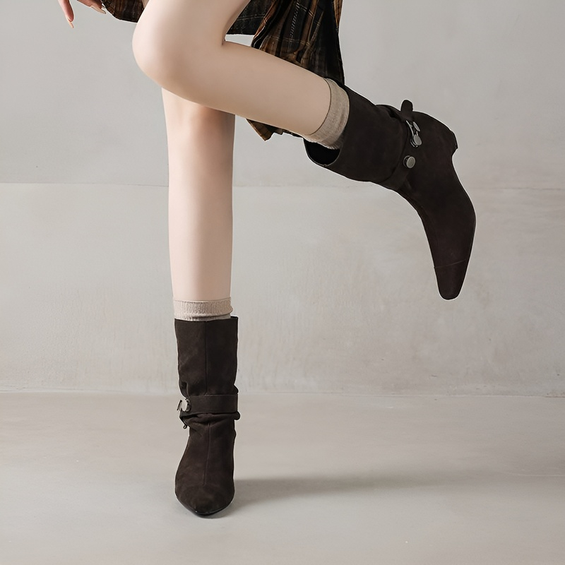 くしゅくしゅ ベルトデザイン スエードミドルブーツ