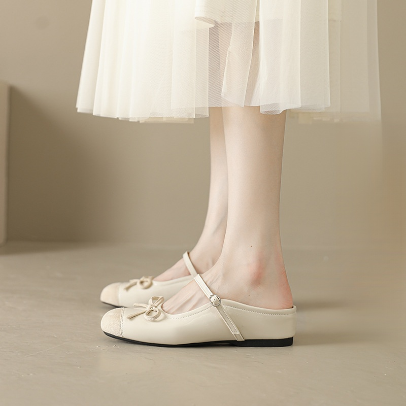 リボン付きシルバー厚底ミュール