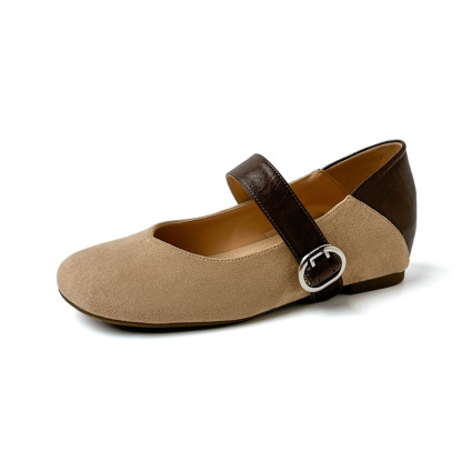 5cmインヒール内蔵 異素材ミックス スエード調メリージェーン