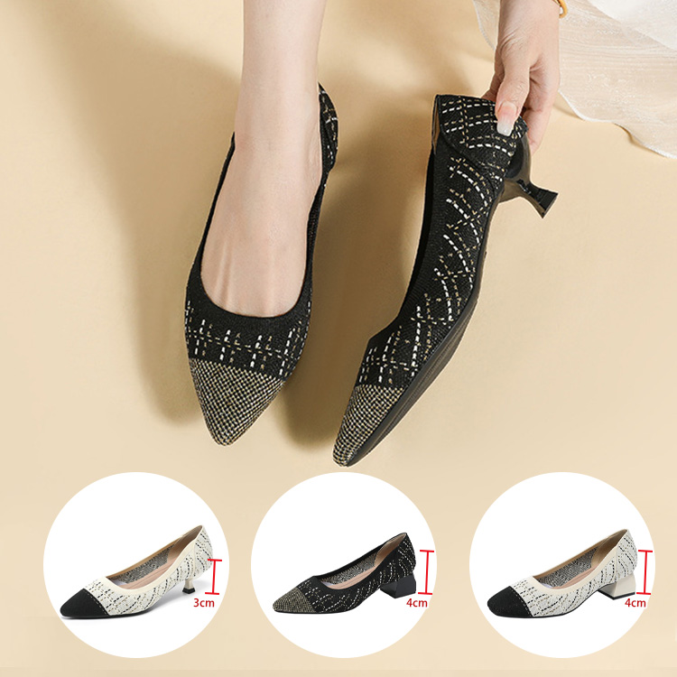 ツイードニット ポインテッドトゥ ブロックヒールパンプス