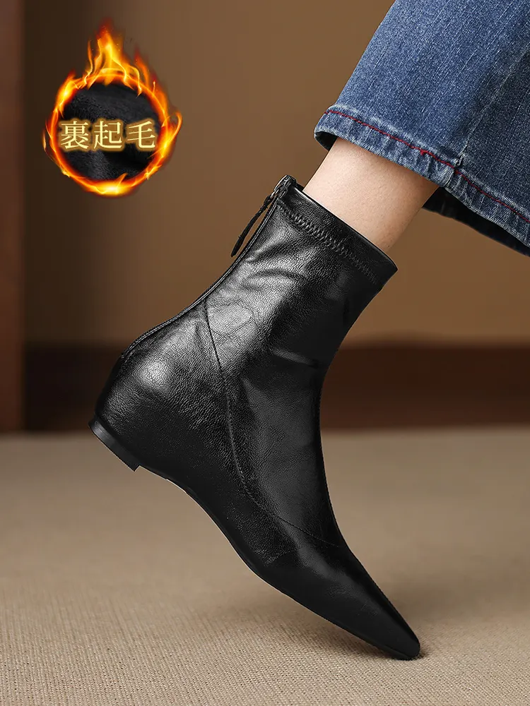 KENPOGEN ストレッチブーツ インヒール ポインテッドトゥ 4.5cmUP バックファスナー 履きやすい 細見え 通常タイプ・裏起毛 秋冬