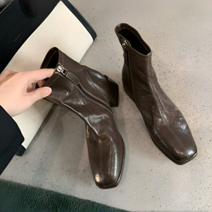 スクエアトゥ 本革ショートブーツ