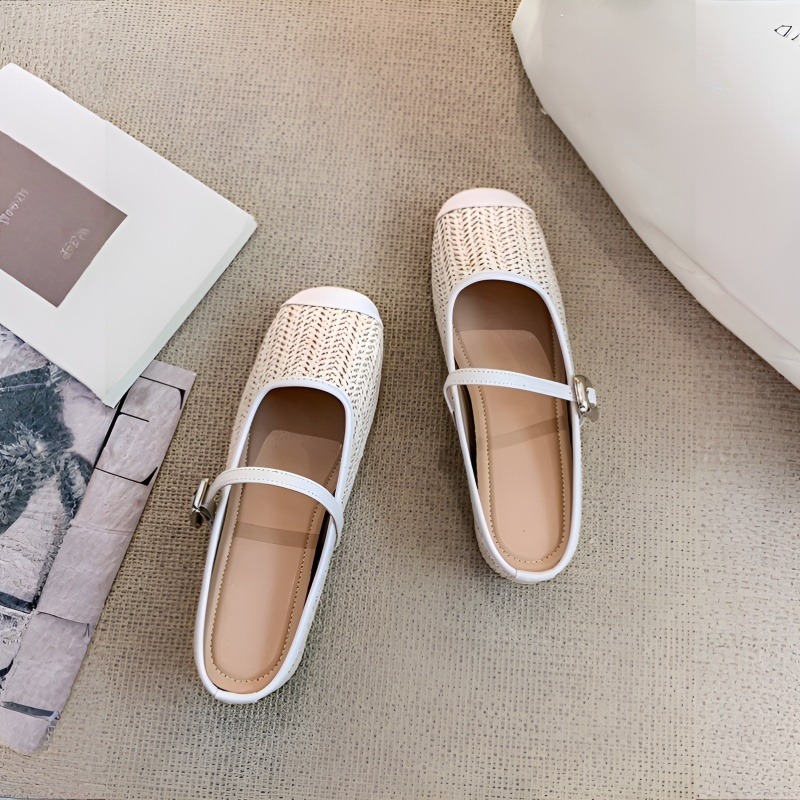 小さいサイズ インヒールミュール 4cmUP ストラップ 編み込み 柔らか カジュアル ベージュ			 				 				