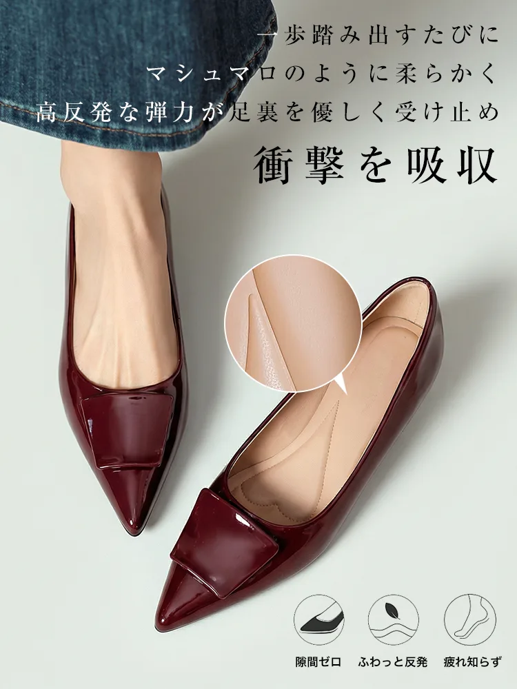 【上品な艶めき】KENPOGEN エナメルパンプス ポインテッドトゥ インヒール 4cmUP 痛くない 走れる 晴雨兼用 通勤 オフィス