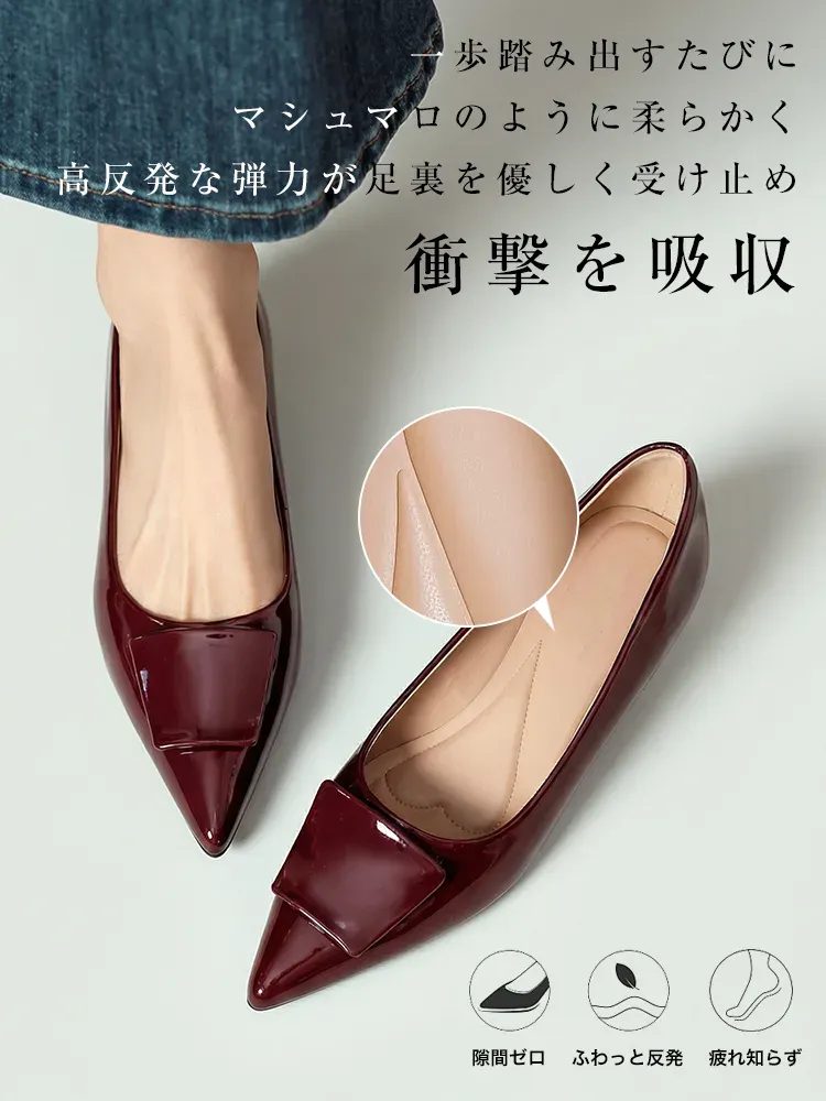 【上品な艶めき】KENPOGEN エナメルパンプス ポインテッドトゥ インヒール 4cmUP 痛くない 走れる 晴雨兼用 通勤 オフィス