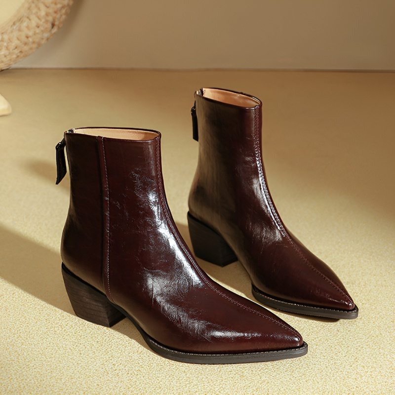 ポインテッドトゥ チャンキーヒールショートブーツ