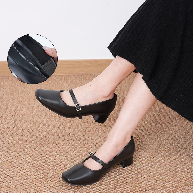 【外反母趾・幅広に優しい】KENPOGEN スクエアトゥ マリージェーン パンプス 5cmヒール 疲れにくい 安定感 チャンキーヒール 脱げない カジュアル フォーマル