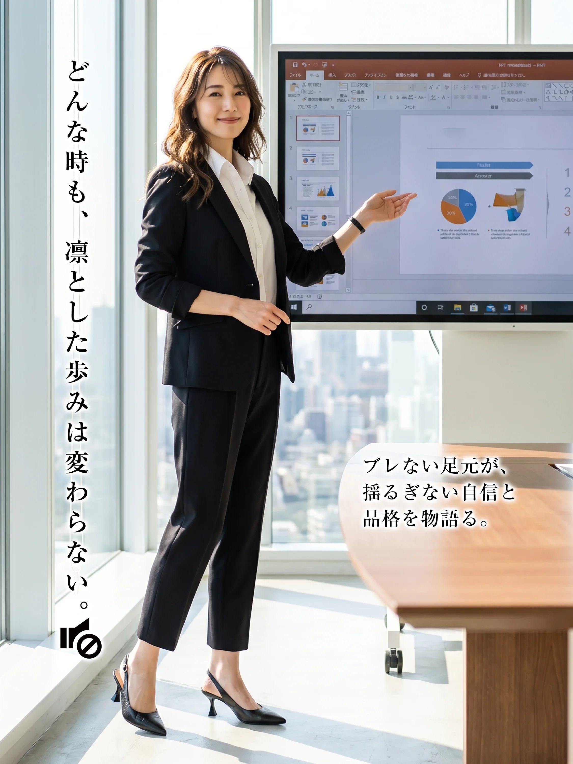オフィスで履ける レディース ブラック スリングバックパンプス スーツに合う きちんと感のある ポインテッドトゥ 通勤パンプス