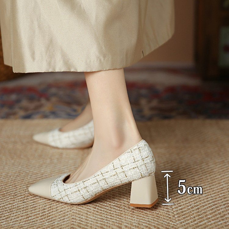 スクエアトゥ 美脚ツイードパンプス