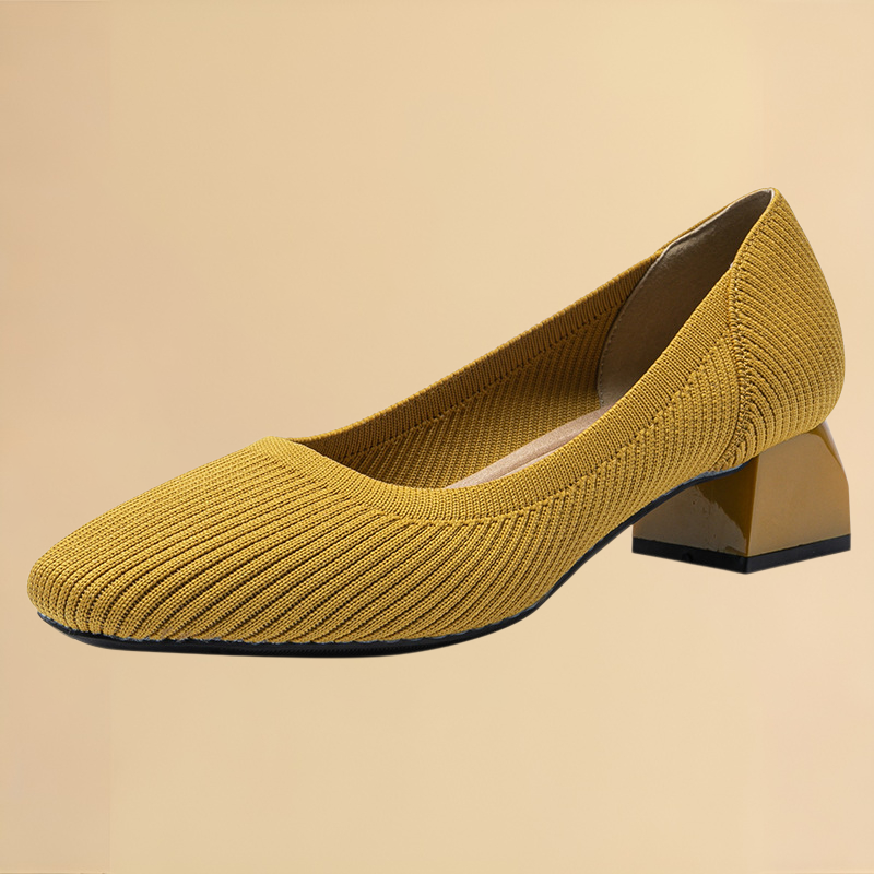 ストライプ柄スクエアトゥニットパンプス