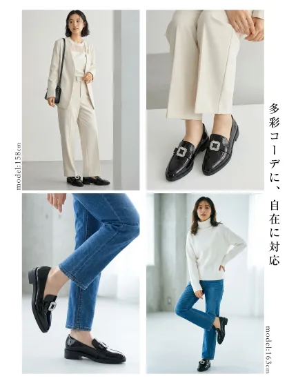 【主役級のキラキラビジュー】KENPOGEN ポインテッドトゥ ローファー エナメル 3.5cmUP 歩きやすい ブラック 通勤 お呼ばれ デート