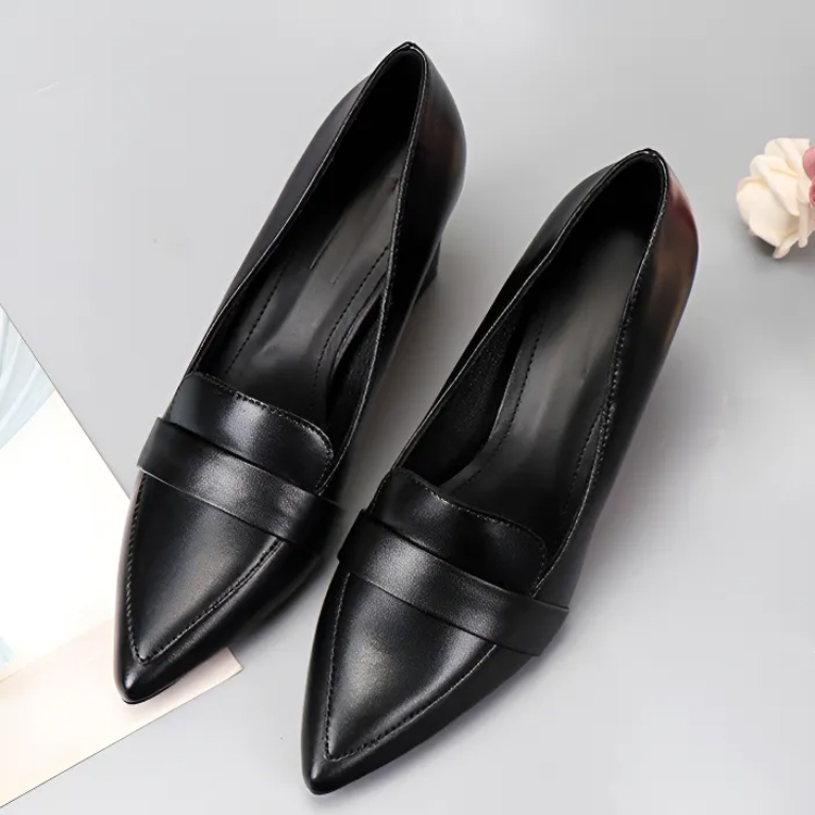 KENPOGEN チャンキーヒールローファー ポインテッドトゥ 3cm-7cmヒール 脱げない 柔らかい 通勤