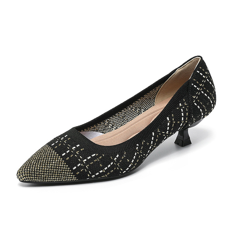 ツイードニット ポインテッドトゥ ブロックヒールパンプス