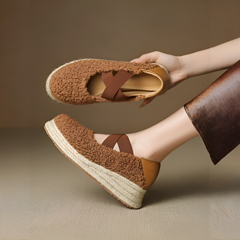 ボア風ストラップ付き 厚底美脚エスパドリーユ