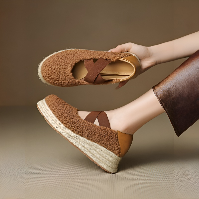 ボア風ストラップ付き 厚底美脚エスパドリーユ