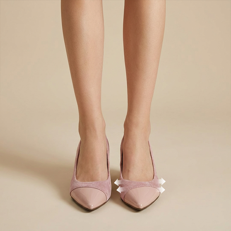 JL-KEN增高7cm拼接尖头粗跟浅口高跟鞋