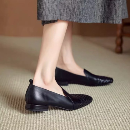 KENPOGEN スクエアトゥパンプス 編み込み 2cmヒール ぺたんこ靴 走れる 痛くない 歩きやすい オフィス お仕事