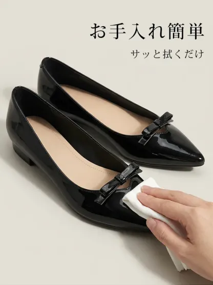 【跳べるパンプス】KENPOGEN エナメルパンプス リボン ポインテッドトゥ インヒール 5cmUP 晴雨兼用 歩きやすい 通勤 きれいめ