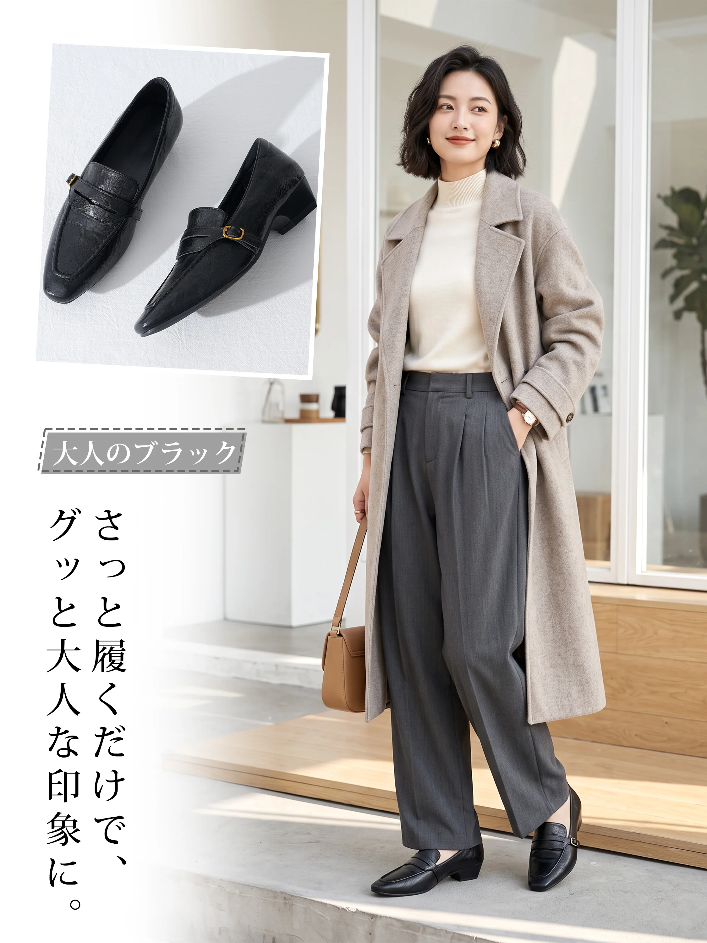 スクエアトゥ 3.3cm美脚コインローファー