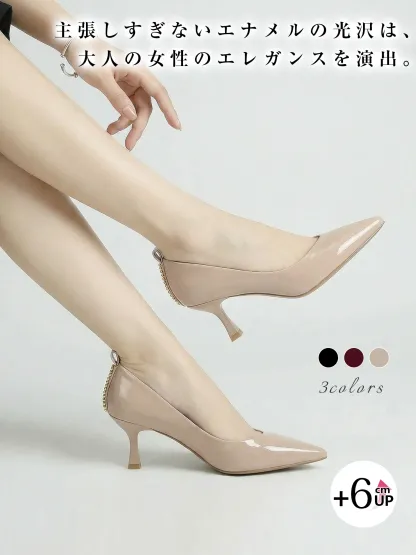 【背筋が伸びる6cmヒール】KENPOGEN ポインテッドトゥ パンプス Vカット エナメル 美脚 痛くない 歩きやすい 通勤 お呼ばれ きれいめ