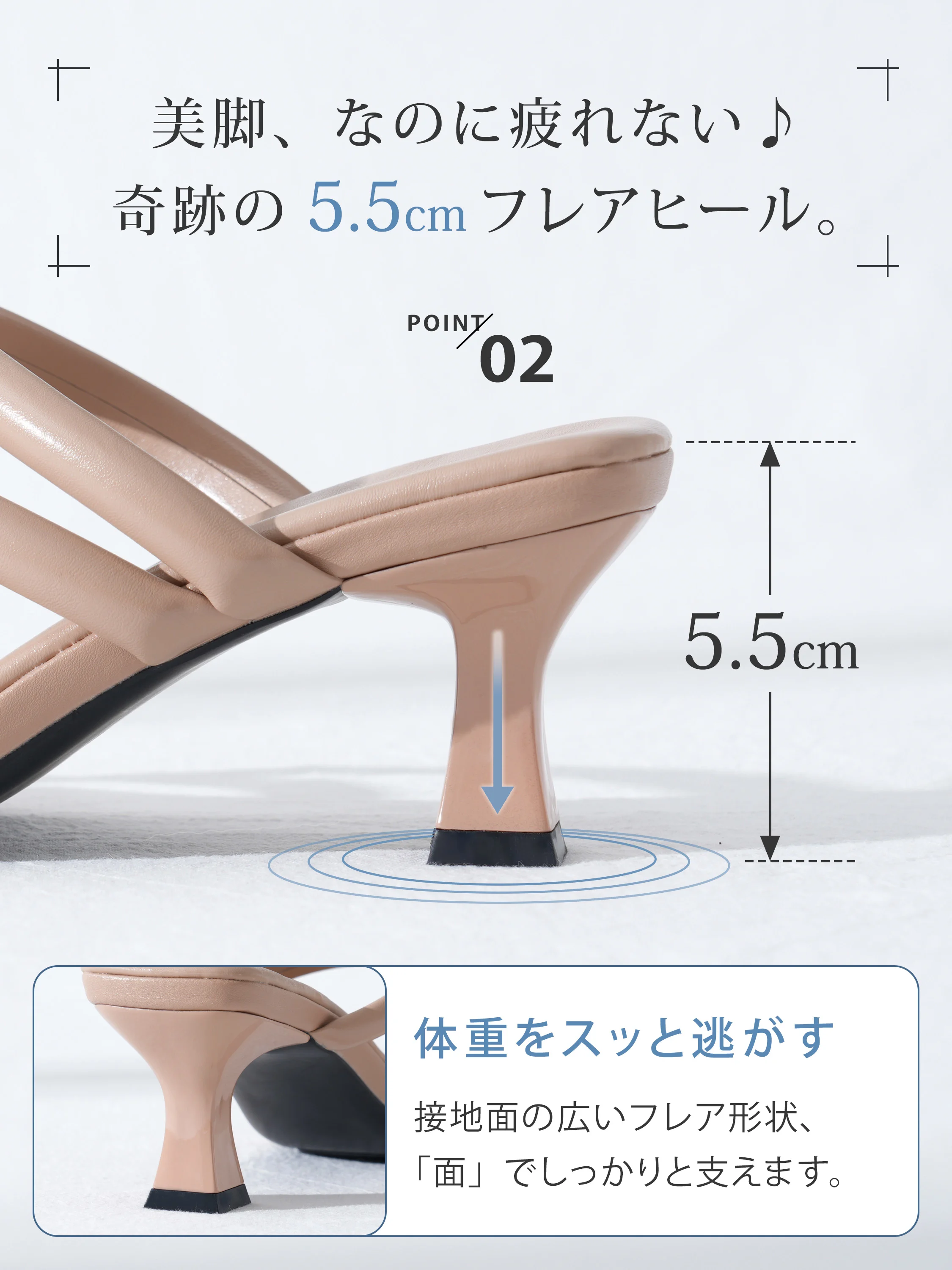 KENPOGEN レディース ミュールサンダル 5.5cmフレアヒール 安定感があり歩きやすい 美脚見えサンダル