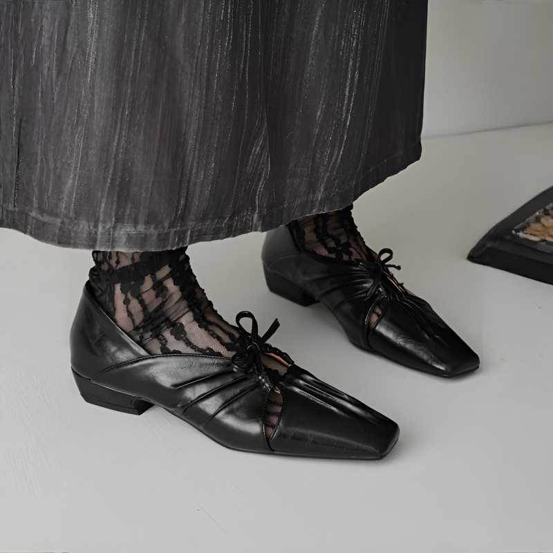 メタリックシルバー クロスギャザー フラットシューズ