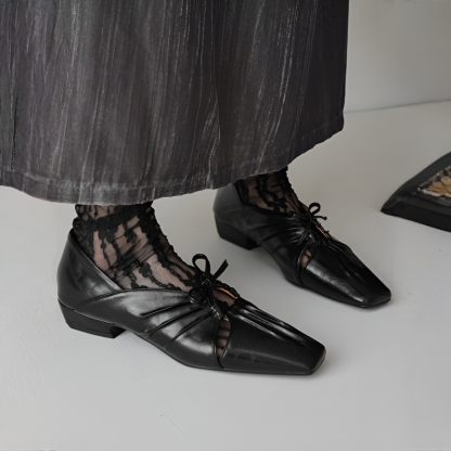 メタリックシルバー クロスギャザー フラットシューズ