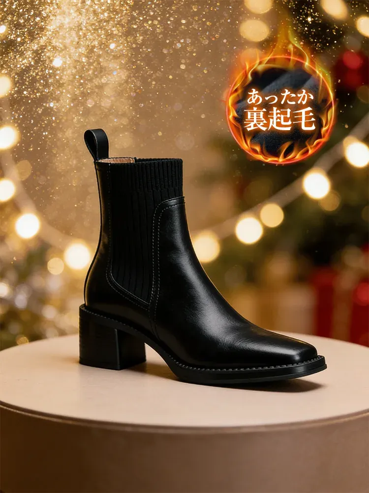【今季の人気作】KENPOGEN ショートブーツ 本革 ニット 5.5cmヒール 履きやすい 疲れにくい 通勤 カジュアル