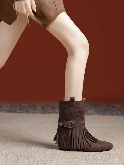 KENPOGEN パンプス ショートブーツ フリンジデザイン インヒール 4.5cmUP 履きやすい 疲れにくい