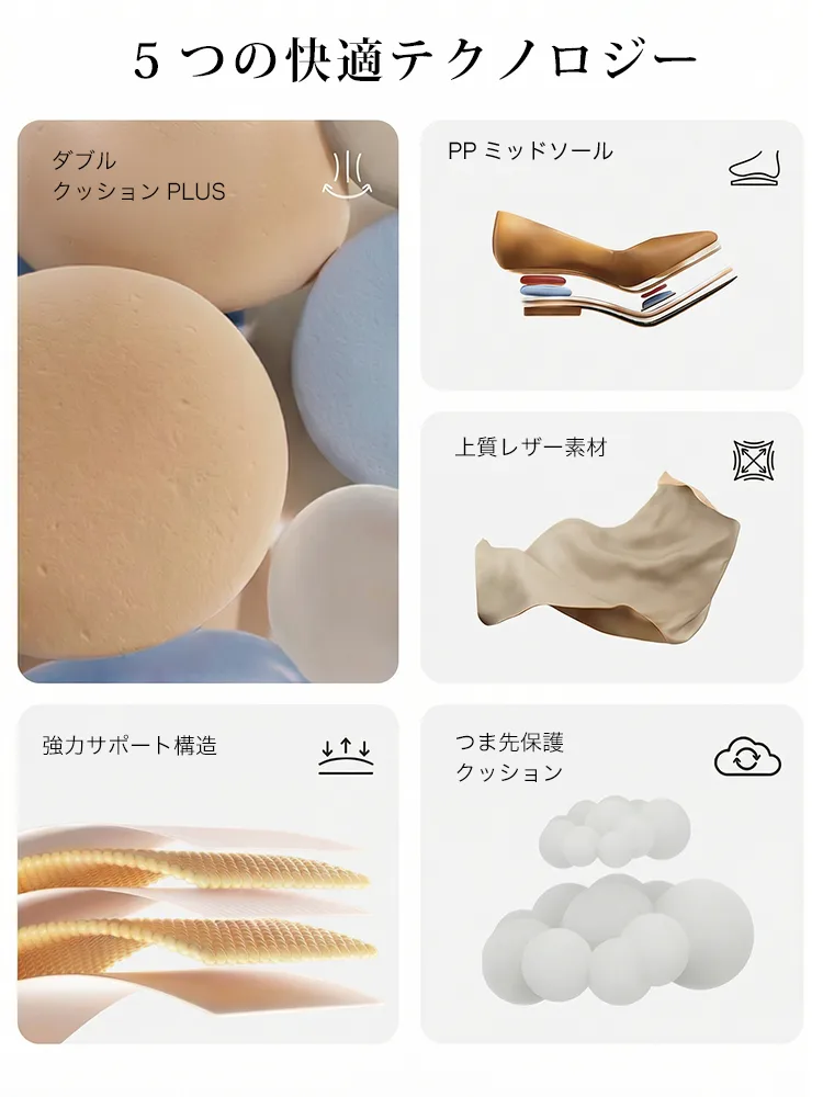 高機能 パンプス ミッドソール クッション 衝撃吸収 つま先保護 疲れにくい 構造 歩きやすい 靴擦れ防止 レディースシューズ中敷き