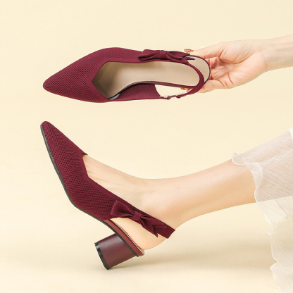 ポインテッドトゥ バックストラップニットパンプス