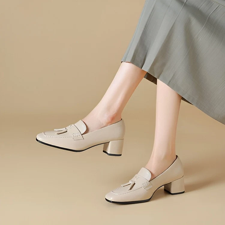 KENPOGEN ローファー スクエアトゥシューズ 羊革 手作り リボン 5cmUP 柔らかい 通勤 オフィス