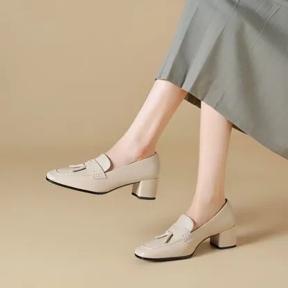 KENPOGEN ローファー スクエアトゥシューズ 羊革 手作り リボン 5cmUP 柔らかい 通勤 オフィス