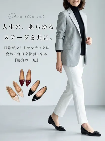 【上品な艶めき】KENPOGEN エナメルパンプス ポインテッドトゥ インヒール 4cmUP 痛くない 走れる 晴雨兼用 通勤 オフィス