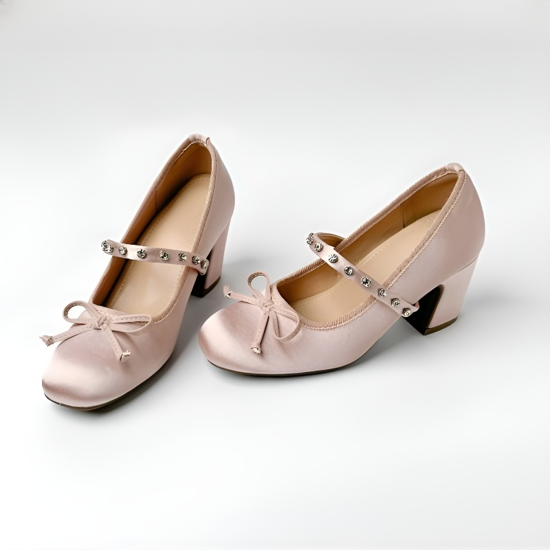 KENPOGEN メリージェーン パンプス リボンモチーフ チャンキーヒール 9cmUP 美脚効果 柔らかい