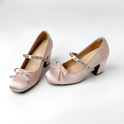 KENPOGEN メリージェーン パンプス リボンモチーフ チャンキーヒール 9cmUP 美脚効果 柔らかい