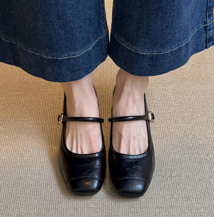 KENPOGEN ストラップパンプス スクエアトゥパンプス インヒール 7.5cmUP 歩きやすく疲れない