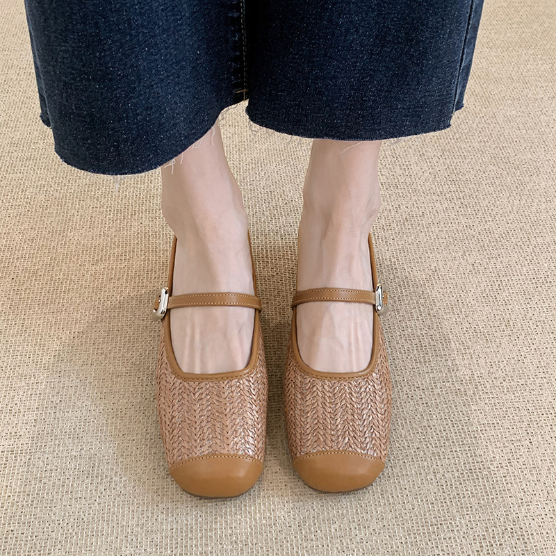 小さいサイズ インヒールミュール 4cmUP ストラップ 編み込み 柔らか カジュアル ブラウン			 				 				