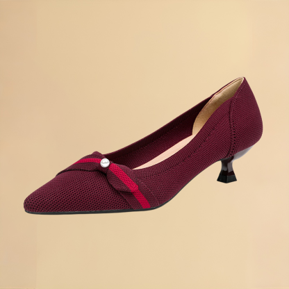 4cmヒールパールストラップニットパンプス