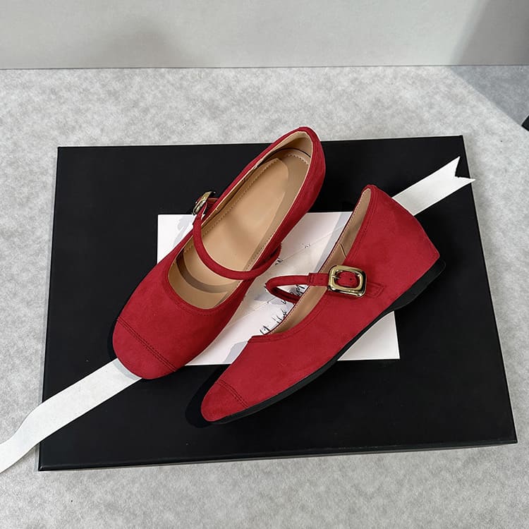 スエード調 バックルストラップ 5cm美脚メリージェーン