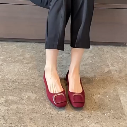 KENPOGEN バックルパンプス スクエアトゥ インヒール 4cmUP スエード 疲れにくい 美脚 通勤 オフィス