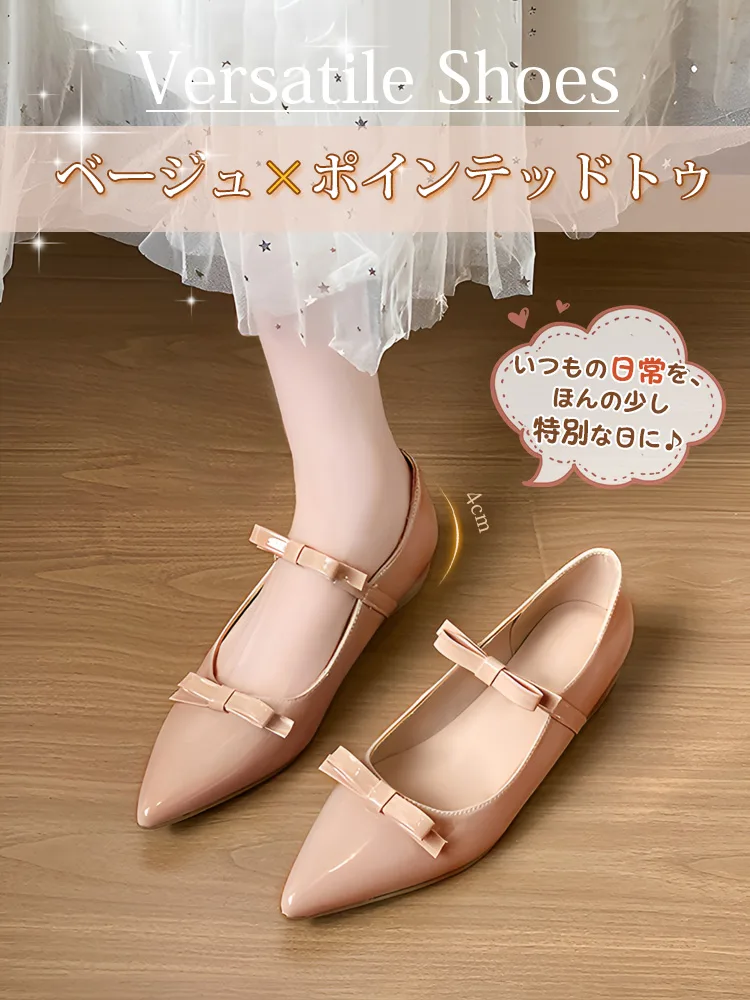 KENPOGEN ダブルリボンストラップ美脚パンプス｜5cmインヒール×エナメルの可愛さと安定感を両立